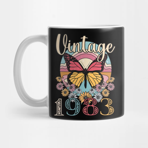 Floral Butterfly Retro Vintage 1983 40th Birthday by Vladis